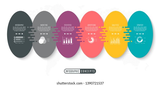 Vector infographics template for chart, diagram, web design, presentation, workflow layout. Business concept with 6 options, parts, steps or processes
