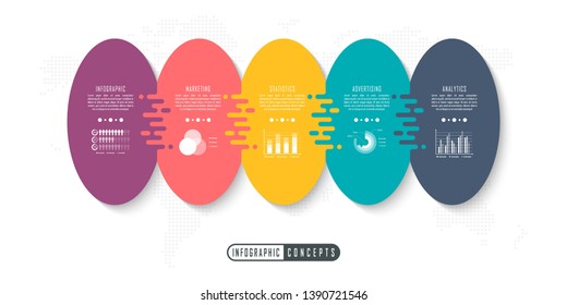 Vector infographics template for chart, diagram, web design, presentation, workflow layout. Business concept with 5 options, parts, steps or processes
