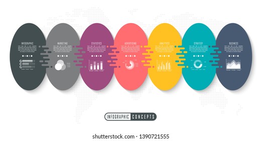 Vector infographics template for chart, diagram, web design, presentation, workflow layout. Business concept with 7 options, parts, steps or processes