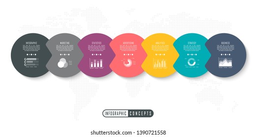 Vector infographics template for chart, diagram, web design, presentation, workflow layout. Business concept with 7 options, parts, steps or processes