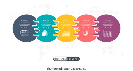 Vector infographics template for chart, diagram, web design, presentation, workflow layout. Business concept with 5 options, parts, steps or processes