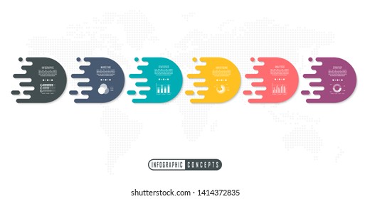 Vector infographics template for chart, diagram, web design, presentation, workflow layout. Business concept with 6 options, parts, steps or processes