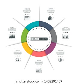 Vector infographics template for chart, diagram, web design, presentation, workflow layout. Business concept with 7 options, parts, steps or processes
