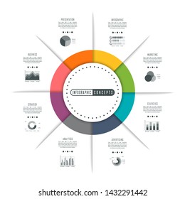 Vector infographics template for chart, diagram, web design, presentation, workflow layout. Business concept with 8 options, parts, steps or processes