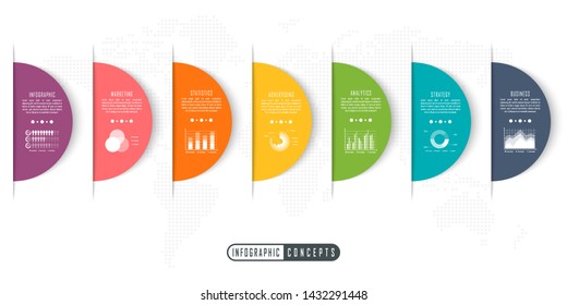 Vector infographics template for chart, diagram, web design, presentation, workflow layout. Business concept with 7 options, parts, steps or processes