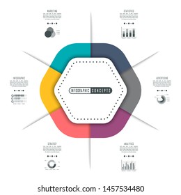 Vector infographics template for chart, diagram, web design, presentation, workflow layout. Business concept with 6 options, parts, steps or processes