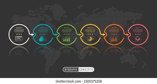 Vector infographics template for chart, diagram, web design, presentation, workflow layout. Business concept with 6 options, parts, steps or processes