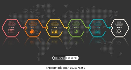 Vector infographics template for chart, diagram, web design, presentation, workflow layout. Business concept with 6 options, parts, steps or processes