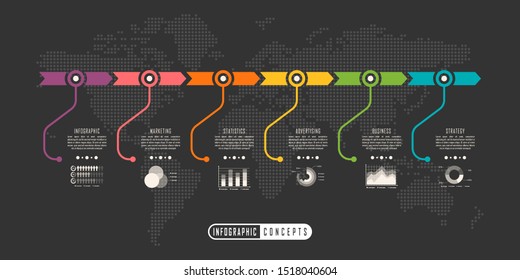 Vector infographics template for chart, diagram, web design, presentation, workflow layout. Business concept with 6 options, parts, steps or processes