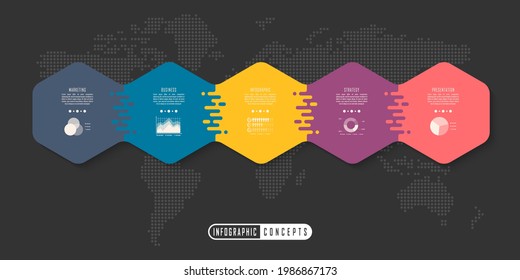 Vector infographics template for chart, diagram, web design, presentation, workflow layout. Business concept with 5 options, parts, steps or processes