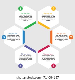 Vector infographics. Template drawing, presentation and graphics. 6 edge business concepts and shape options, parts, steps or processes.