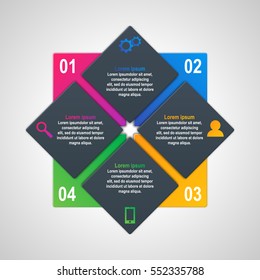 Vector infographics template with four options in material design style. It can be used as a chart, numbered banner, presentation, graph, report, web design etc.