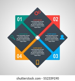 Vector infographics template with four options in material design style. It can be used as a chart, numbered banner, presentation, graph, report, web design etc.