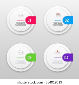 Vector infographics template with four options in material design style. It can be used as a chart, numbered banner, presentation, graph, report, web design etc.