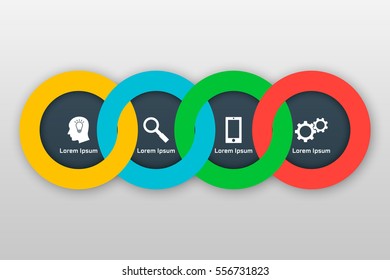 Vector infographics template with four options in material design style. It can be used as a chart, numbered banner, presentation, graph, report, web design etc.