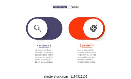 Vector infographics template for presentation. Business concept with 2 step, option or process. Creative design with marketing icons. Can be used for annual report, web design. 