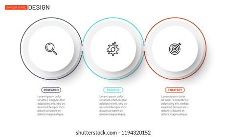 Vector infographics template for presentation. Business concept with 3 step, option or process thin lines. Creative design with marketing icons and paper elements. 