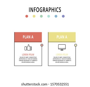 Vector infographics template with rectangles. Business data visualization with 2 options and marketing icons