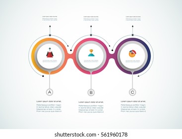 Vector infographics templates with 3D paper label, integrated circles with arrows and lines background. Blank space for content, business, infographic, diagram, infographs, flowchart, process diagram