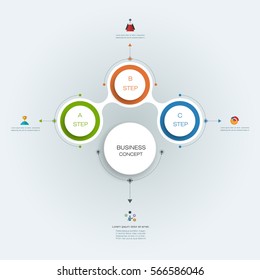 Vector infographics templates with 3D paper label, integrated circles with arrows and lines background. Blank space for content, business, infographic, diagram, infographs, flowchart, process diagram