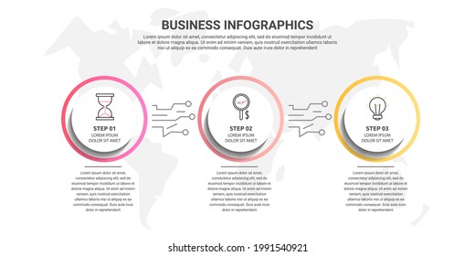 Vector infographics three circles. Business concept of 3 steps, options. Infographic template for diagram, business, web, banner, presentations, flowchart, content, levels, chart