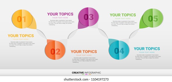 Vector infographics timeline design template with 3D paper label, integrated circles background. Blank space for content, business, flow chart, diagram, time line or steps process.