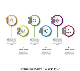 Vector infographics timeline design template with 3D paper label, integrated circles background. Blank space for content, business, infographic, diagram, flowchart, diagram, time line or steps process
