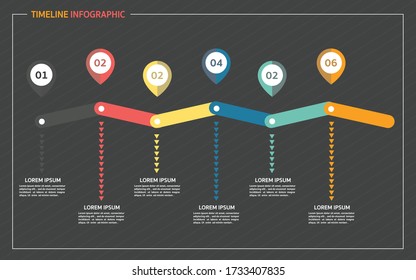 Vector infographics timeline design template with six topic