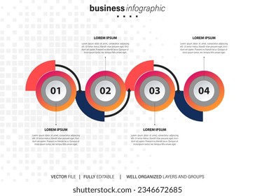 Plantilla de diseño de línea de tiempo de infografía vectorial con etiqueta de papel 3D, fondo de círculos integrados. Iconos vectoriales de diseño infográfico de línea de tiempo e iconos de marketing.
