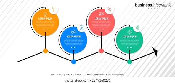 Vector infographics timeline design template with 3D paper label, integrated circles background. Timeline infographic design vector and marketing icons.
