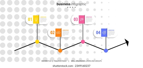 Vector infographics timeline design template with 3D paper label, integrated circles background. Timeline infographic design vector and marketing icons.
