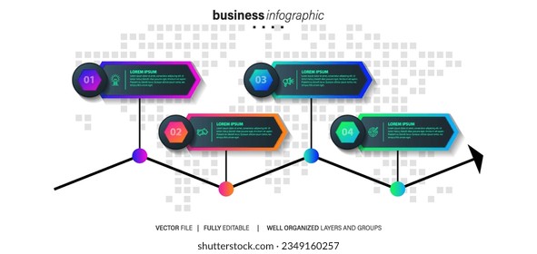 Vector infographics timeline design template with 3D paper label, integrated circles background. Timeline infographic design vector and marketing icons.
