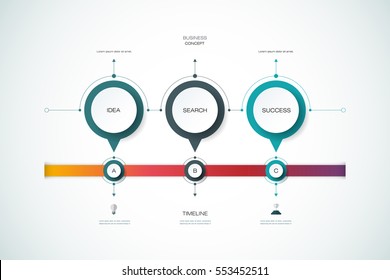 Vector Infographics Timeline Design Template With 3D Paper Label, Integrated Circles Background. Blank Space For Content, Business, Infographic, Diagram, Network, Flowchart, Process Diagram, Time Line