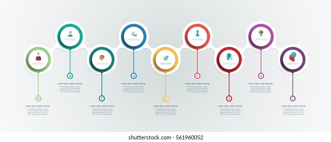 Vector infographics timeline design template with 3D paper label, integrated circles background. Blank space for content, business, infographic, diagram, flowchart, diagram, timeline or steps process