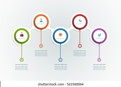 Plantilla de diseño de línea de tiempo de infografía vectorial con etiqueta de papel 3D, fondo de círculos integrados. Espacio en blanco para contenido, negocios, infografía, diagrama, diagrama de flujo, diagrama, línea de tiempo o proceso de pasos