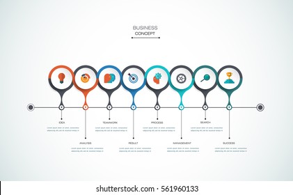 Vector Infographics Timeline Design Template With 3D Paper Label, Integrated Circles Background. Blank Space For Content, Business, Infographic, Diagram, Network, Flowchart, Process Diagram, Time Line