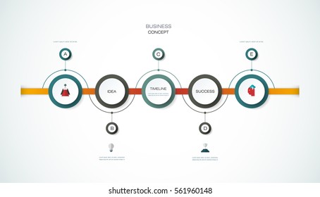 Vector Infographics Timeline Design Template With 3D Paper Label, Integrated Circles Background. Blank Space For Content, Business, Infographic, Diagram, Flowchart, Process Diagram, Time Line 