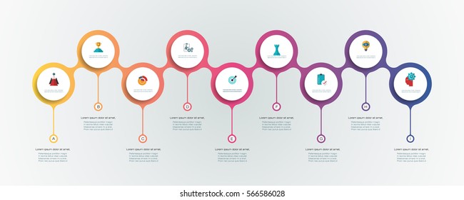 Vector infographics timeline design template with 3D paper label, integrated circles background. Blank space for content, business, infographic, diagram, flowchart, diagram, time line or steps process