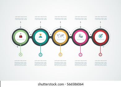 Vector Infographics Timeline Design Template With 3D Paper Label, Integrated Circles Background. Blank Space For Content, Business, Infographic, Diagram, Flowchart, Diagram, Time Line Or Steps Process