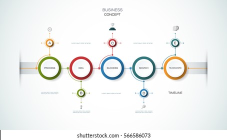 Vector Infographics Timeline Design Template With 3D Paper Label, Integrated Circles Background. Blank Space For Content, Business, Infographic, Diagram, Flowchart, Diagram, Time Line Or Steps Process