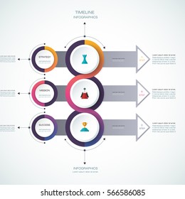 Vector infographics timeline design template with 3D paper label, integrated circles background. Blank space for content, business, infographic, diagram, flowchart, process diagram, timeline