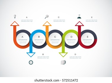 Vector Infographics Timeline Design Template With 3D Paper Label, Integrated Circles Background. Blank Space For Content, Business, Infographic, Diagram, Flowchart, Process, Diagram, Time Line