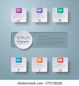 Vector infographics timeline design template with 3D paper label, integrated circles background. Blank space for content, business, diagram, flowchart, diagram, time line or steps process