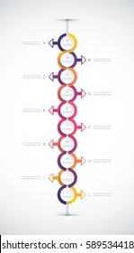 Vector Infographics Timeline Design Template With 3D Paper Label, Integrated Circles For 10 Steps Process. Blank Space For Content, Business, Infographic, Flowchart, Diagram, Time Line, Infograph