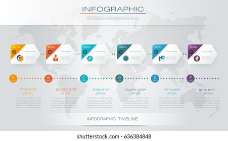 Vector infographics timeline design template with 3D paper label and graph 6 steps options. For workflow layout diagram, infograph business, infographic, flowchart, process diagram, time line, chart