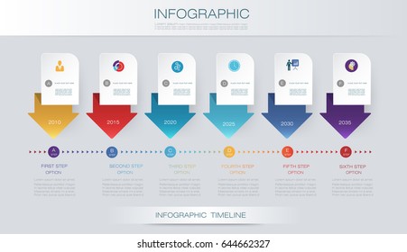 Vector infographics timeline design template with 3D paper label and graph 6 steps options. For workflow layout diagram, infograph business, infographic, flowchart, process diagram, time line, chart