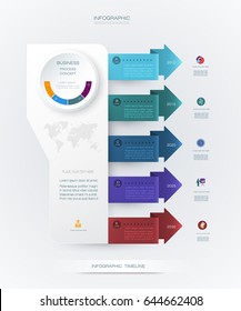 Vector infographics timeline design template with 3D paper label and graph 6 steps options. For workflow layout diagram, infograph business, infographic, flowchart, process diagram, time line, chart
