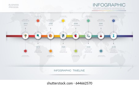 Vector infographics timeline design template with 3D paper label and graph 8 steps options. For workflow layout diagram, infograph business, infographic, flowchart, process diagram, time line, chart