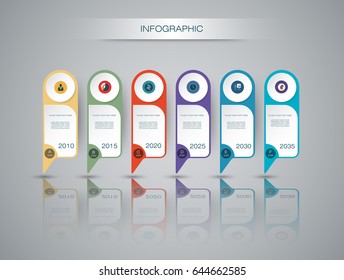 Vector infographics timeline design template with 3D paper label and graph 6 steps options. For workflow layout diagram, infograph business, infographic, flowchart, process diagram, time line, chart