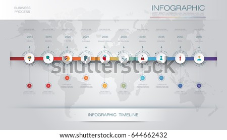Vector infographics timeline design template with 3D paper label and graph 10 steps options. For workflow layout diagram, infograph business, infographic, flowchart, process diagram, time line, chart